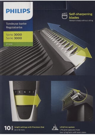 Barbero - Philips S3000 BT3206/14, Recortadora barba, 10 posiciones de longitud, Cuchillas acero inoxidable, 45 min autonomía por 15.99€