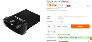 Sandisk Ultra Fit 256GB USB 3.1 por 18.98€