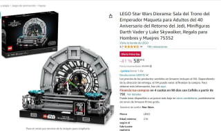 Set Lego Star Wars Diorama: Sala del Trono del Emperador Maqueta para Adultos del 40 Aniversario del Retorno del Jedi, Minifiguras Darth Vader y Luke Skywalker por 58,89€