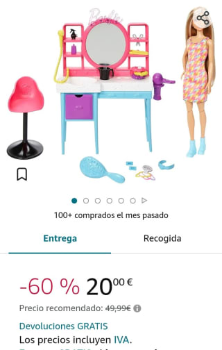 Barbie Totally Hair Set de juego Muñeca con peluquería y accesorios para peinar por 20€.