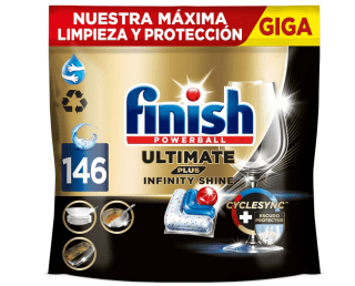 Finish Ultimate Plus Infinity Shine Pastillas para el Lavavajillas brillo diamante + protección vajilla 146 Pastillas por solo 14,99€