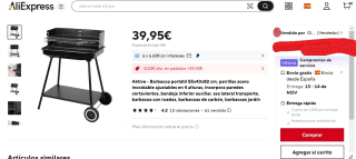 Barbacoa portátil de carbón 55x43x82 cm Aktive por 34,95€