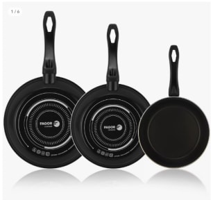 Sartenes FAGOR OPTIMAX NEGRO antiadherente 20 + 24 + 28 cm por 14.99€