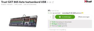 Trust GXT 865 Asta toetsenbord USB Belgisch Zwart voor €32,67 bij Aces Direct