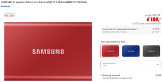 Samsung T7 Portable SSD 2TB Rood voor €109 bij de MediaMarkt