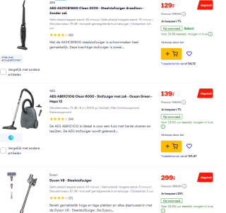 Korting op diverse stofzuigers bij Bol.