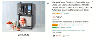 Klarstein Sweet Sundae ijsmachine compressor 1,5 liter voor €256,99 bij Amazon