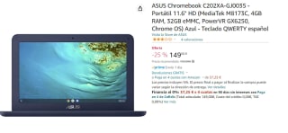 Ordenador Portátil 11.6" HD ASUS Chromebook C202XA-GJ0035 por 149€