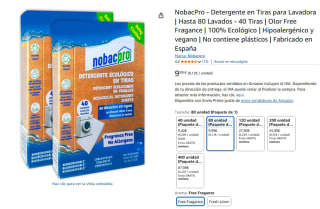 NobacPro Detergente en Tiras para Lavadora Hasta 80 Lavados - 40 Tiras Olor Free Fragance por 9,99€