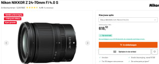 Nikon Nikkor Z 24-70mm f/4.0 S voor €618,51 bij Kamera Express