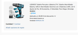 LEEIKOO Taladro Percutor a Bateria 21V Bateria, 42N.m con 2 Baterías 2.0Ah, 30 Accesorios por 39,99€