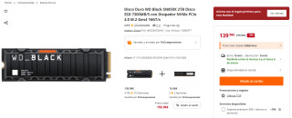 Disco Duro WD Black SN850X 2TB SSD 7300MB/S con Disipador NVMe PCIe 4.0 M.2 por 134,98€