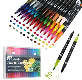 36 Rotuladores de doble punta: punta de pincel y delineador