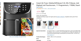 Amazon retourdeal Cosori Air Fryer, 5.5L XXL zwart voor €53,25