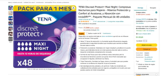 TENA Discreet Protect+ Maxi Night Compresas Nocturnas para Mujeres 48 unidades por 26,96€