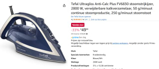 Tefal Ultragliss Anti-Calc Plus Stoomstrijkijzer voor €39,98 na cashback bij Amazon