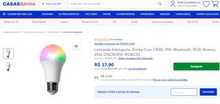 Lampada Inteligente da Zinnia Crux CR90 com RGB - R$ 17,90