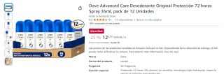 12 desodorantes Dove Advanced Care Protección 72 horas Spray 35ml por 12,23€