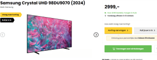 Samsung Crystal UHD 98DU9070 (2024) voor €2999 bij Hellotv