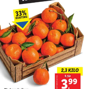 2,3 kilo Bladmandarijnen in kist voor €3,99 bij de Lidl