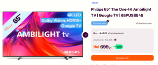 Philips 65" The One 4K Ambilight TV voor €699 bij Ibood