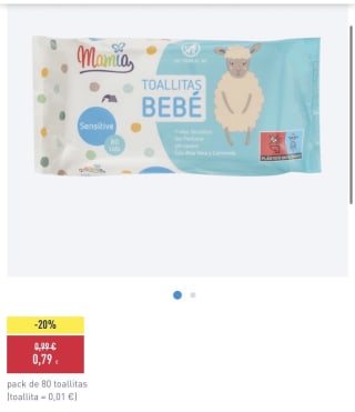 Toallitas Bebé Pieles Sensibles 80 unidades por 0,79€
