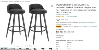 WOLTU set van 2 barstoelen voor €60,49 bij Amazon