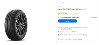 Llanta 195/65R15 Primacy 4 Michelin 95 H por $1,747 en Walmart con cupón