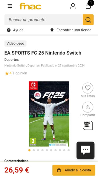 EA Sports FC 25 Nintendo Switch por 26,59€(socios)