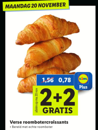 4 Verse Roomboter Croissants voor €0,78 bij de Lidl