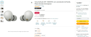 Audífonos Sony Earbuds WF-1000XM5 por $3,905 en Amazon