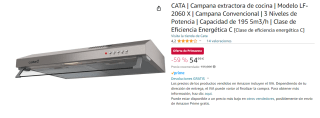 CATA | Campana extractora de cocina | Modelo LF-2060 X | Campana Convencional | 3 Niveles de Potencia | Capacidad de 195 5m3/h por 54.99€