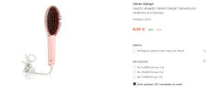 Cepillo alisador Italian Design Idelissbrush cerámico e infrarrojo por 4,95€