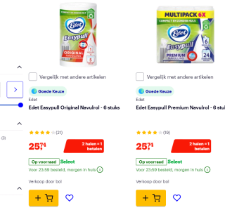 1+1 gratis op Edet Easypull Premium of original Navulrol - 6 stuks bij Bol