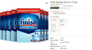 Finish Zout Vaatwasser 8x 1,2kg voor €10,32 bij Amazon