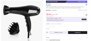 AIGOSTAR Secador de Pelo Profesional Iónico, 2 Velocidades y 3 Ajustes de Temperatura, Incluye Difusor y Boquilla Concetradora de Aire por 12.99€ (Cuenta Nueva 6.5€)