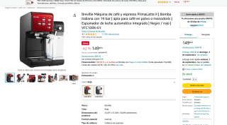 Máquina Breville de café y espresso PrimaLatte II por 149,99€