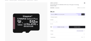 Canvas Select Plus 512 GB SDXC UHS-I Clase 10 Kingston Technology por 27,17€