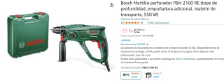 Bosch PBH 2100 RE - Martillo perforador con maletín por 62.5€