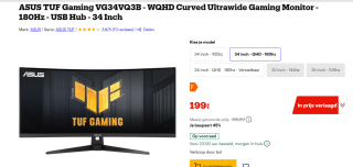 ASUS TUF Gaming VG34VQ3B 34" Curved UltraWide monitor voor €199 bij Bol.