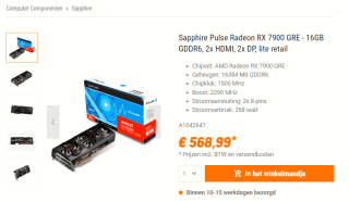 Sapphire Radeon RX 7900 GRE 16GB Pulse voor €568,99 bij Nbb