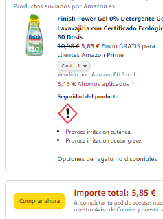 Finish Power Gel 0% Gel Lavavajilla 60 Dosis por 5,85€