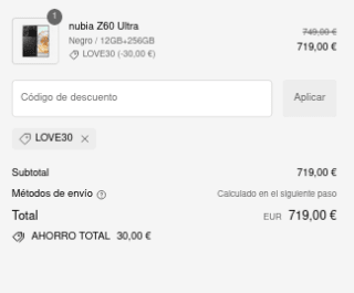 Móvil Nubia Z60 Ultra 12GB 256GB por solo 719€