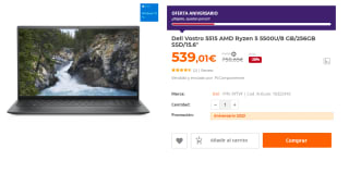 Ordenador Portátil Dell Vostro 5515 AMD Ryzen 5 5500U/8 GB/256GB SSD/15.6" por 539.01€