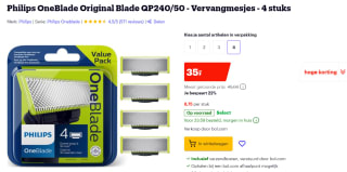 4 stuks Vervangmesjes Philips OneBlade Original Blade QP240/50 voor €35 bij Bol.com