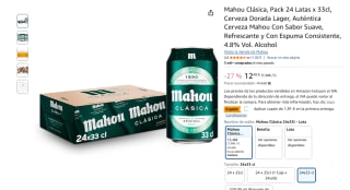Mahou Clásica, Pack 24 Latas x 33cl, Cerveza Dorada Lager por 10,57€