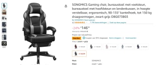 Songmics gamingbureaustoel voor €99,14 via Amazon NL