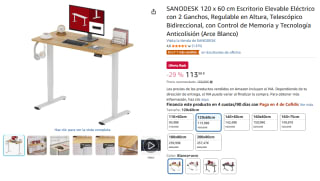 SANODESK 120 x 60 cm Escritorio Elevable Eléctrico con 2 Ganchos, Regulable en Altura por 113,99€