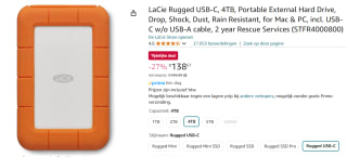 LaCie Rugged 4TB USB-C USB3.0 voor €138,57 bij Amazon