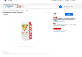 Cerveza Ambar Lager especial sin gluten lata 33 cl por 0,89€